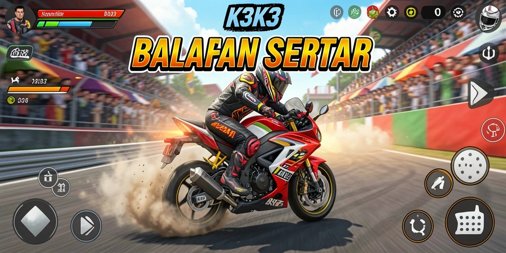 Tampilan gameplay yang menegangkan di jalan balap K3K3.