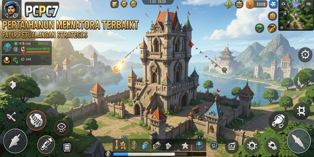 Screenshot gameplay PCPC7 menampilkan pertarungan seru dalam Tower Defense.