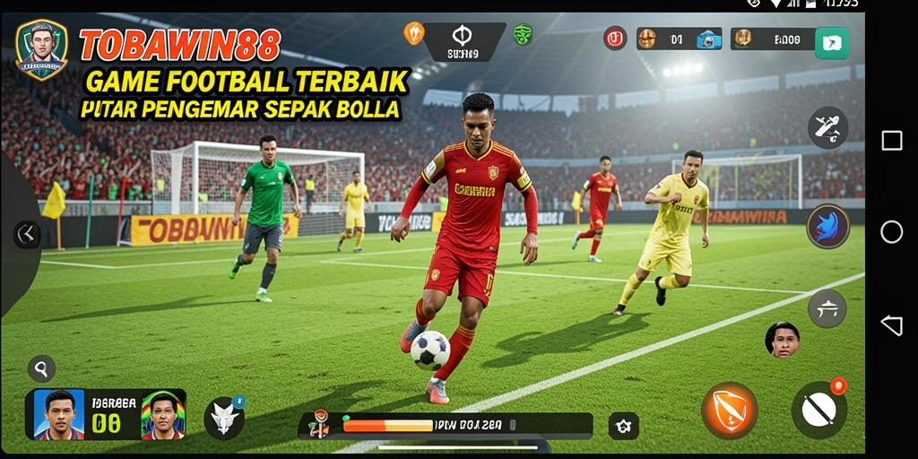 Tampilan gameplay TOBAWIN88 dengan aksi seru sepak bola.