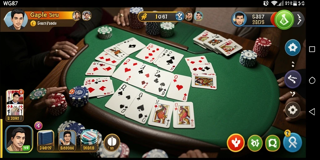Gameplay WG87 menampilkan keseruan permainan Gaple yang interaktif.